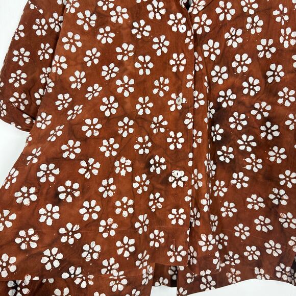 Madewell Floral Block Print Camp Shirt Size Large Brown Button Up Short Sleeve - Picture 5 of 6
